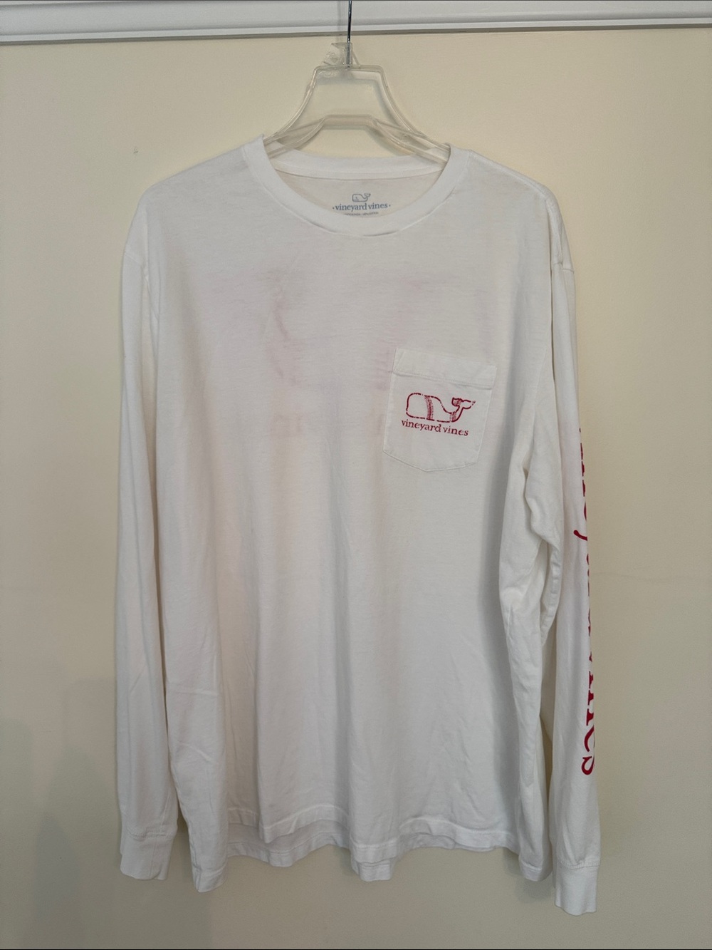 Vineyard Vines White Long-Sleeve Tee with Red Distressed Baseball Whale - Picture 3 of 5